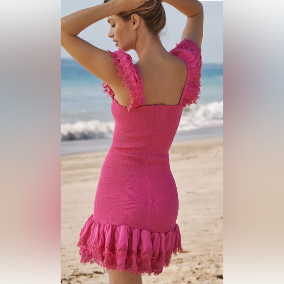 Peixoto 100% Rayon Fuchsia Lace Detail Top short Dress Size Medium. J-29 - Picture 3 of 16